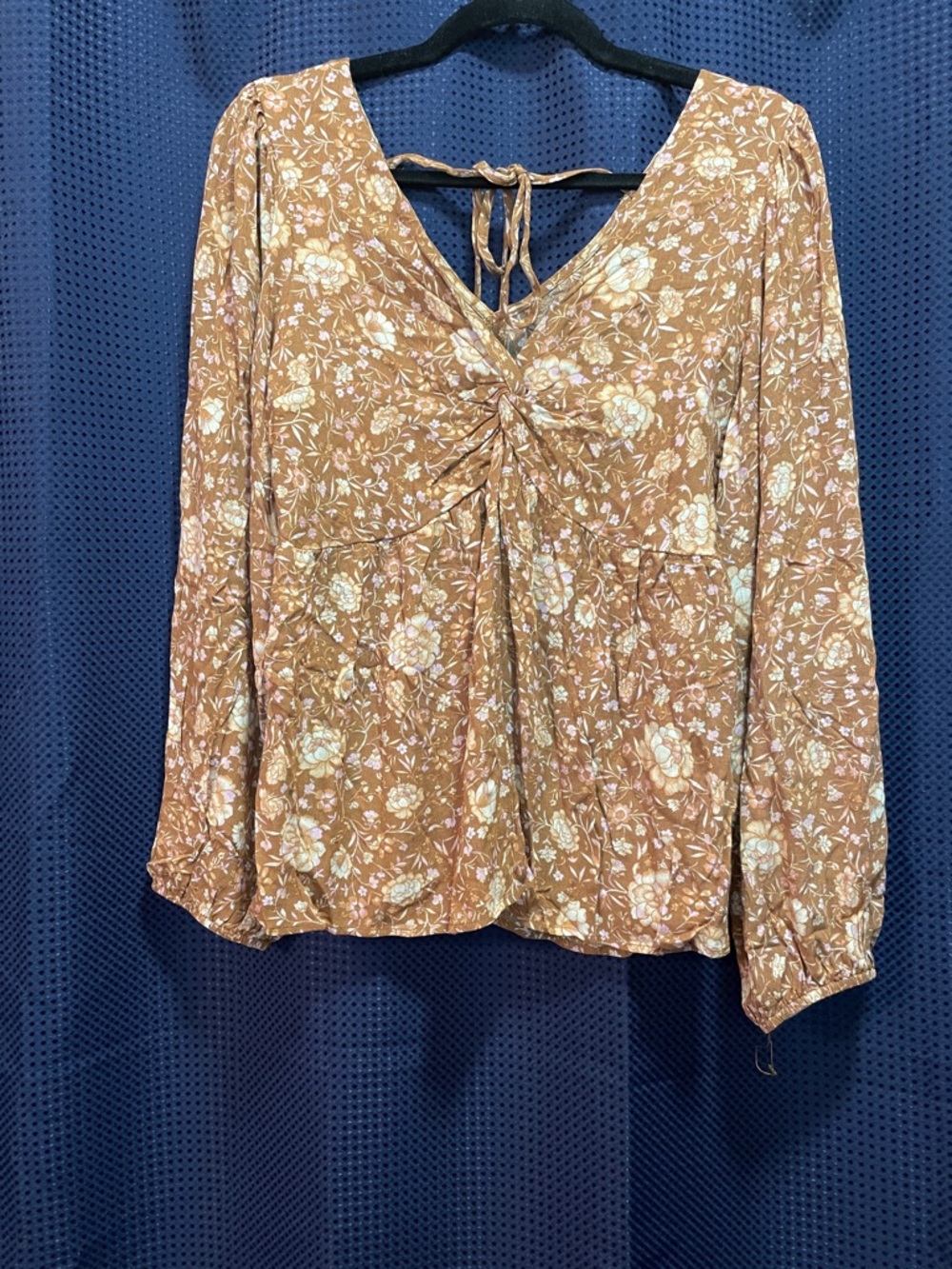 Floral Rust V-Neck Tie-Back Women's Blouse